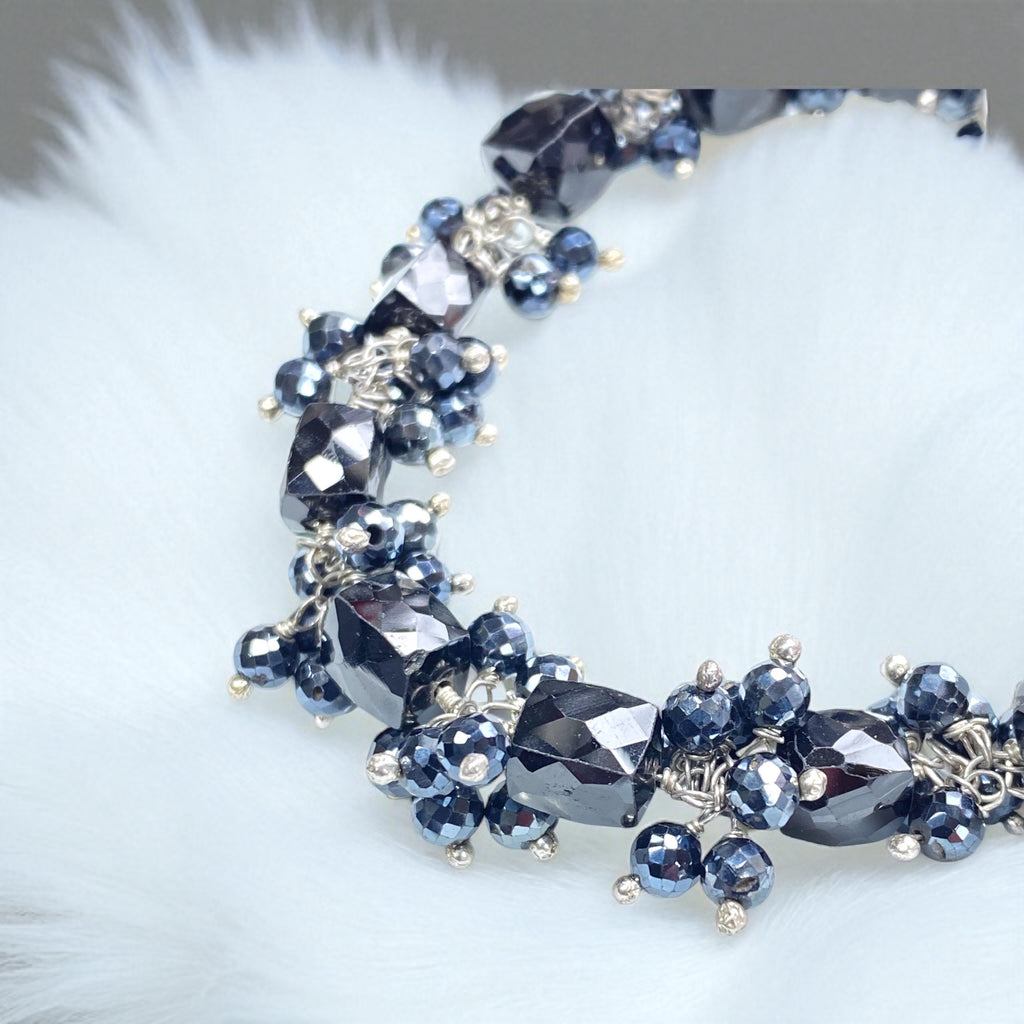 Black Spinel Cluster Bracelet Sterling Silver