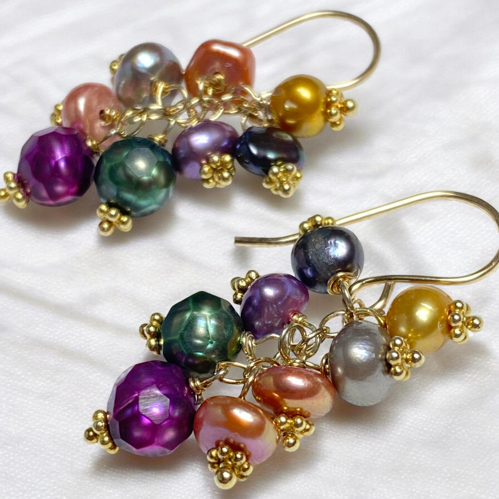 Multi-color and Laser Faceted Pearl Dangle Earrings Gold - Doolittle