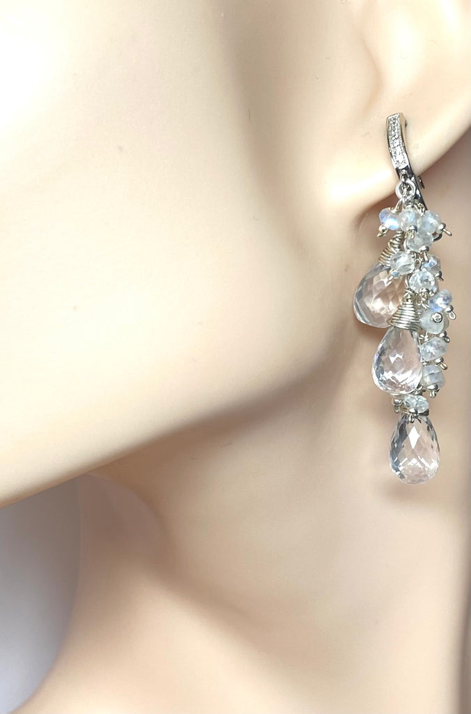 Crystal Quartz Sterling Silver Dangle Bridal Wedding Earrings