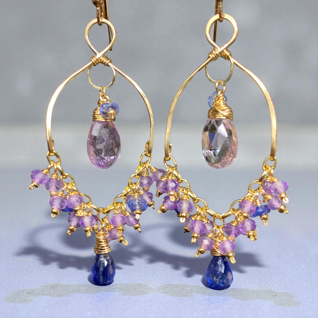 Lavender and Blue Gemstone Chandelier Dangle Earrings 14kt Gold Fill