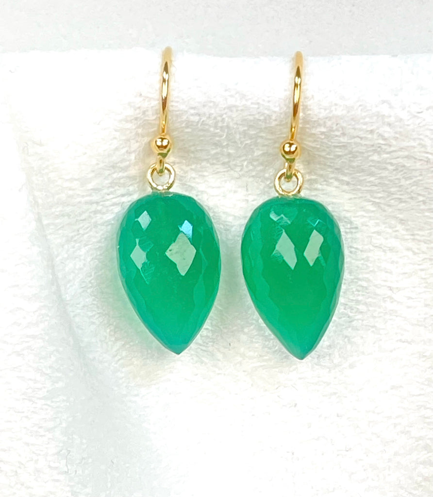 Green Onyx Flat Briolette Long Drop Earrings 14k Gold Fill