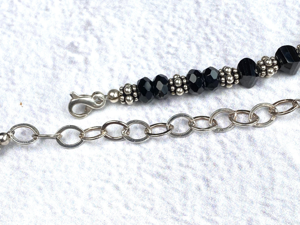 Black Spinel Pendant Necklace with Sterling Silver Bali Spacers