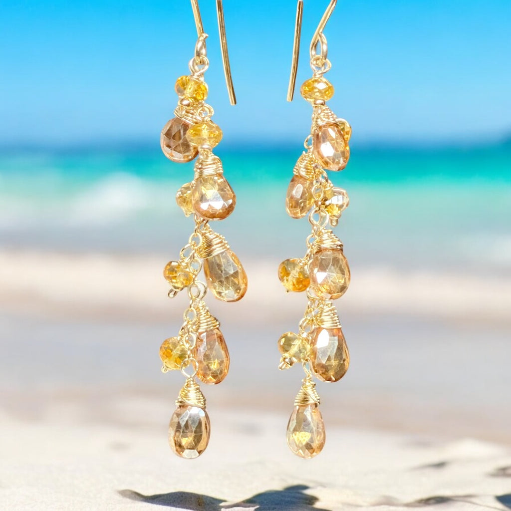 Golden Topaz and Citrine Dangle Earrings Gold Fill