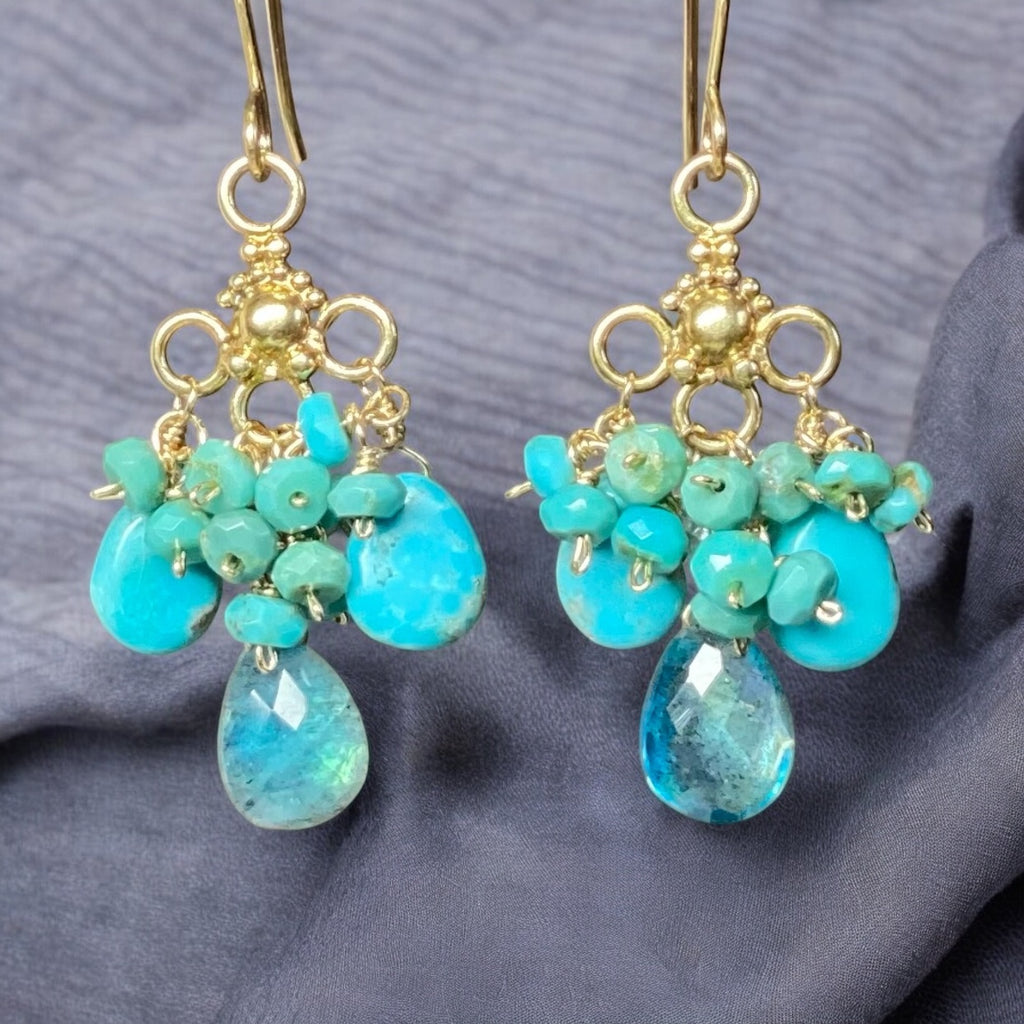 Kingman Turquoise Chandelier Gold Earring