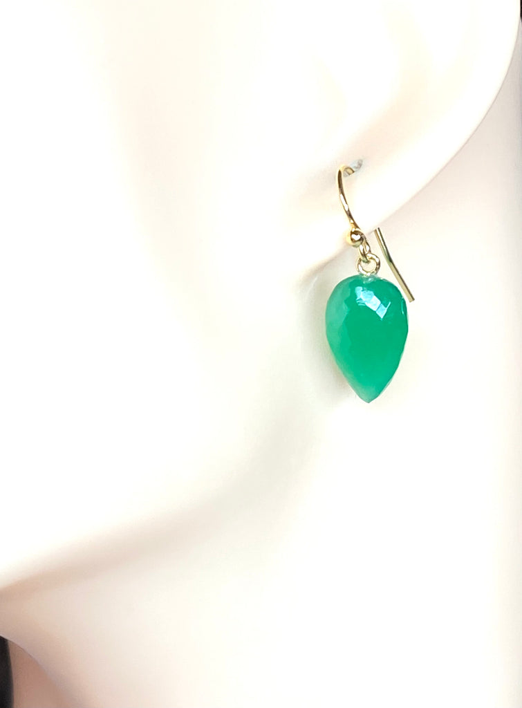 Green Onyx Flat Briolette Long Drop Earrings 14k Gold Fill