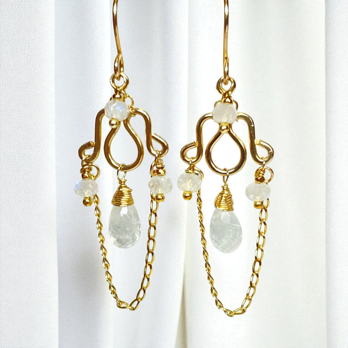 Rainbow Moonstone Petite Chandelier Earrings Gold Fill