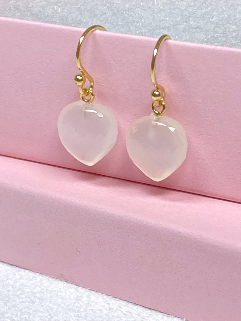 White Moonstone Gemstone Heart Dangle Earrings 14k Gold Fill