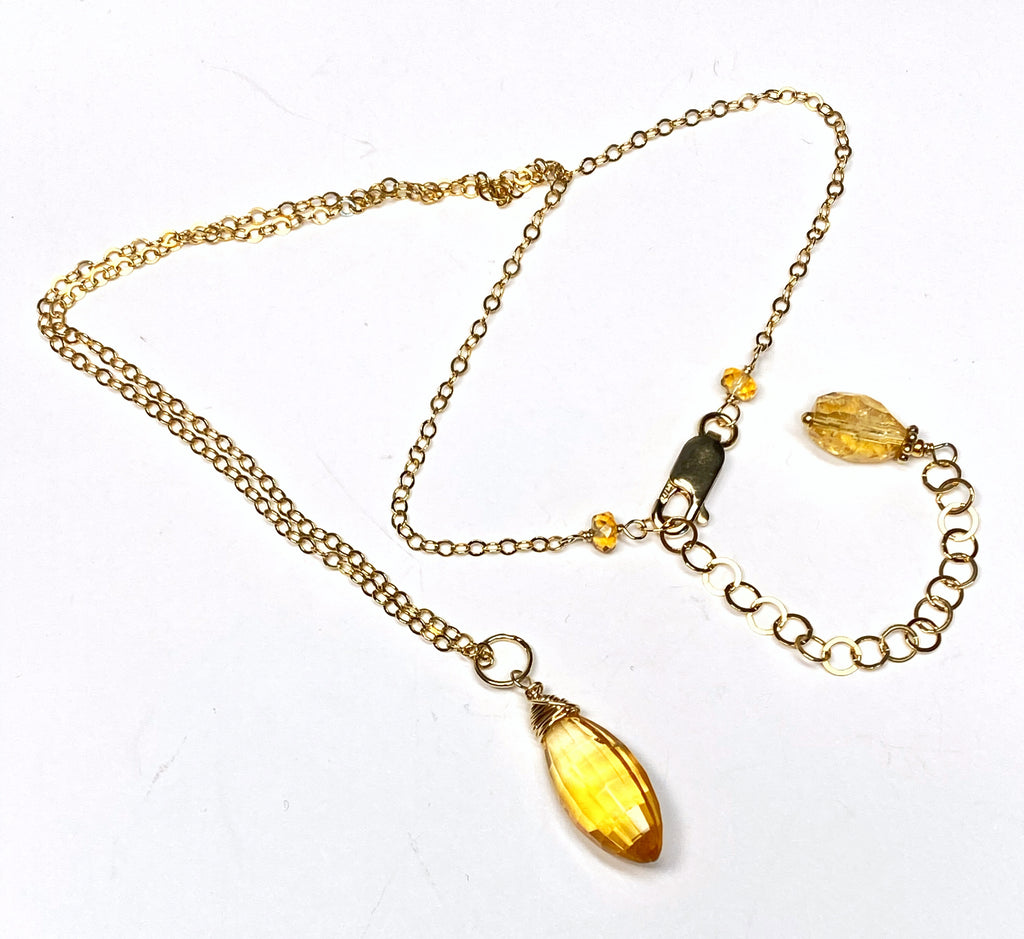 Citrine Gemstone Pendant 14 kt Gold Fill Chain