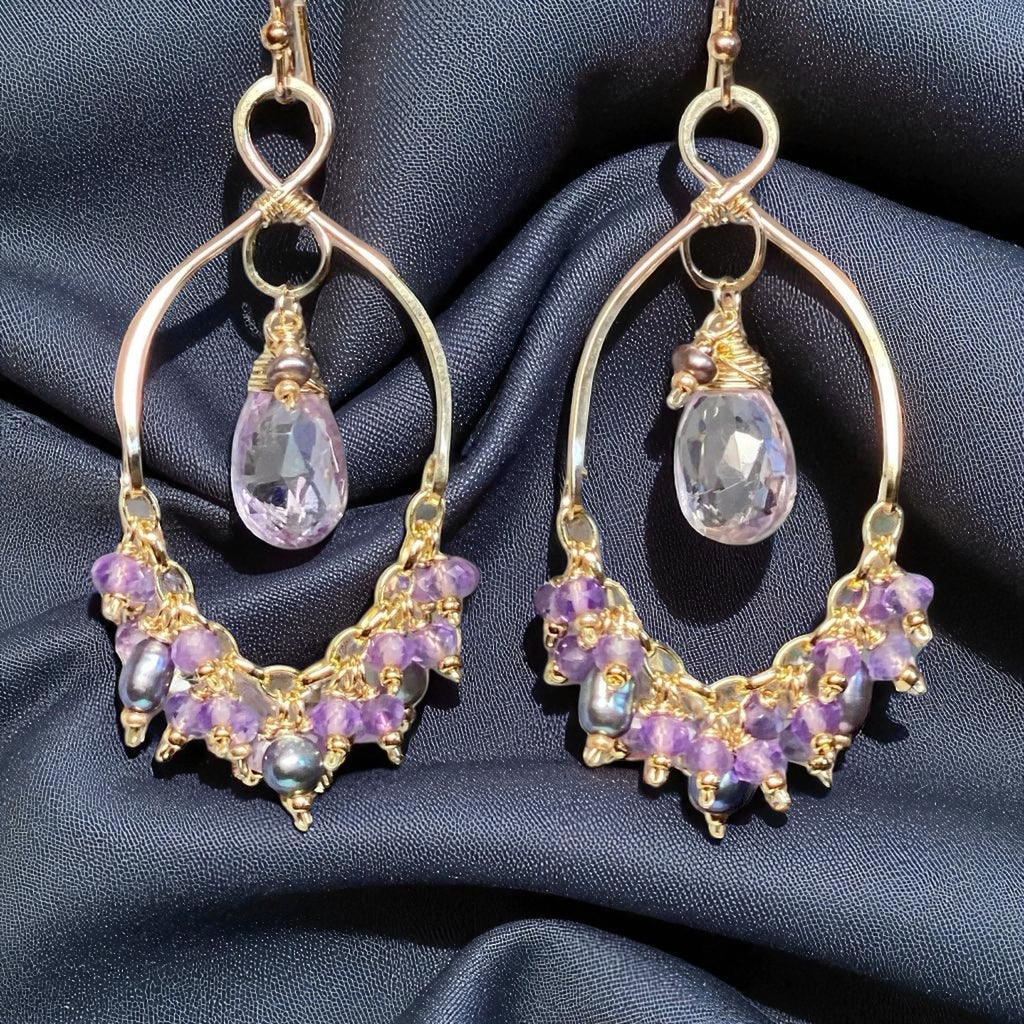 Lavender Gemstone Chandelier Dangle Earrings 14kt Gold Fill