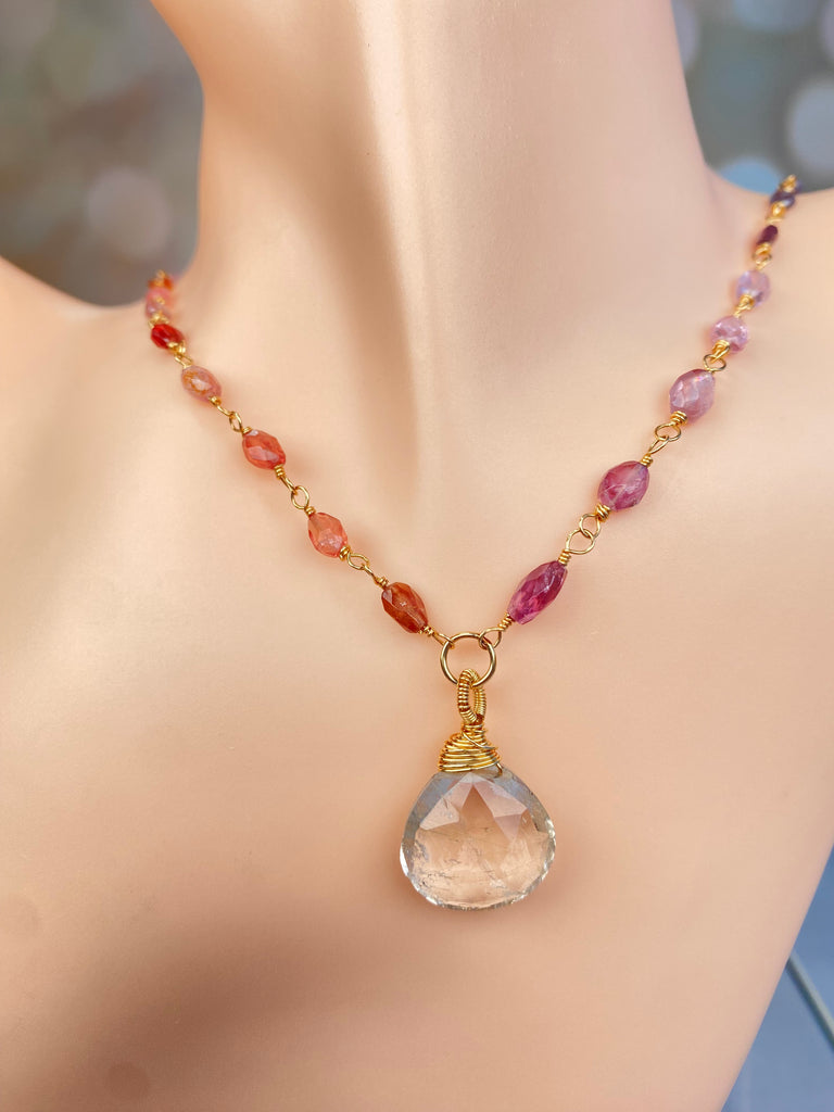 Pastel Spinel & Rutilated Quartz Heart Necklace in 14k Gold Fill - Doolittle