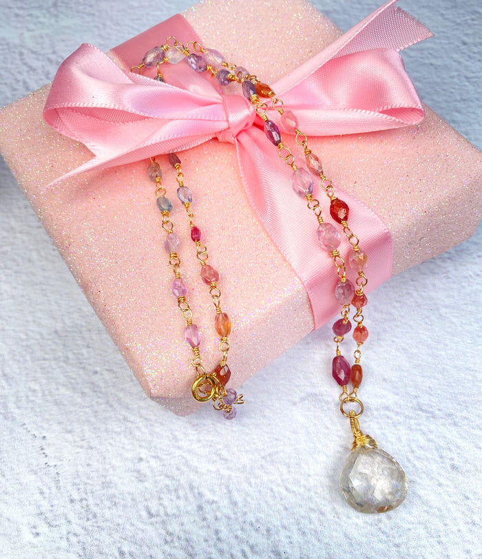 Pastel Spinel & Rutilated Quartz Heart Necklace in 14k Gold Fill - Doolittle