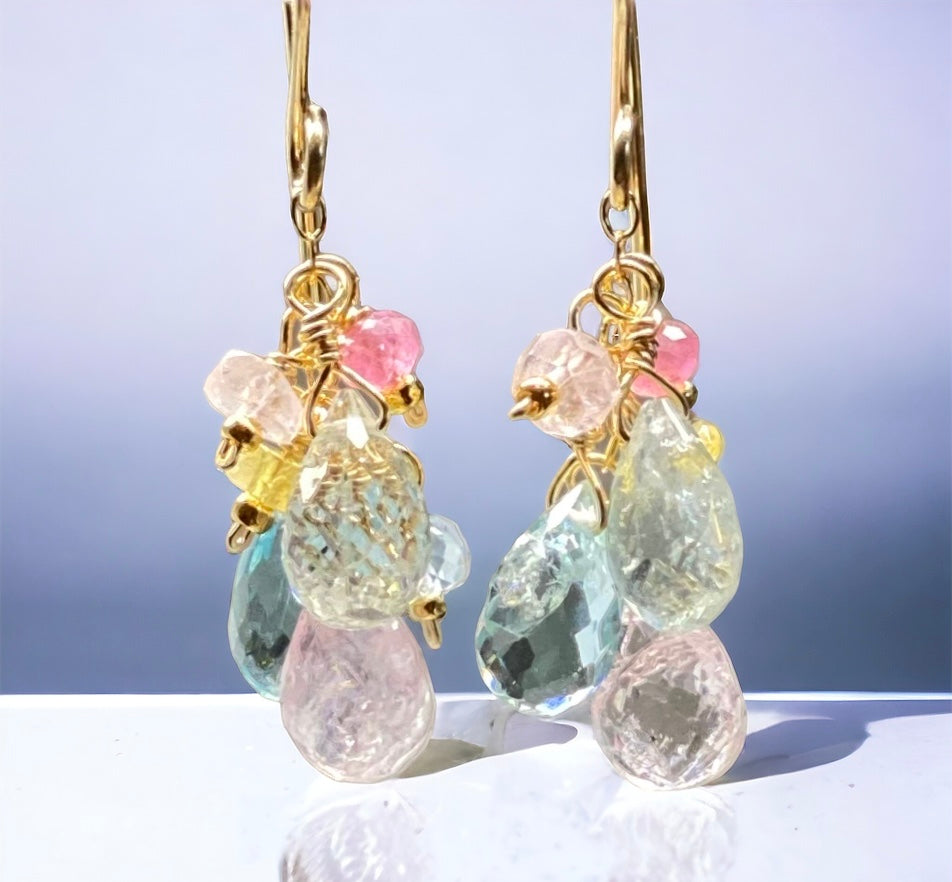 Aquamarine Dangle Earrings, Gold Fill, Rose Gold Fill, Sterling Silver