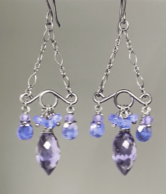 Blue Purple Gemstone Handmade Chandelier Earrings Oxidized Silver Tanzanite