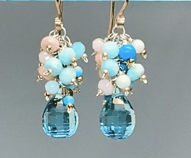 Aqua Quartz Multi Gem Cluster Earrings Mixed Metals