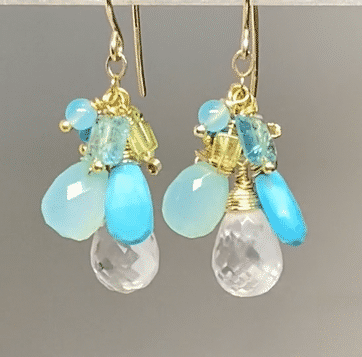 Aqua Gold Filled Dangle Earrings Crystal Quartz & Turquoise