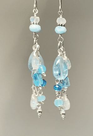 Aquamarine, Moonstone, Gemstone Long Sterling Silver Boho Dangle Earrings