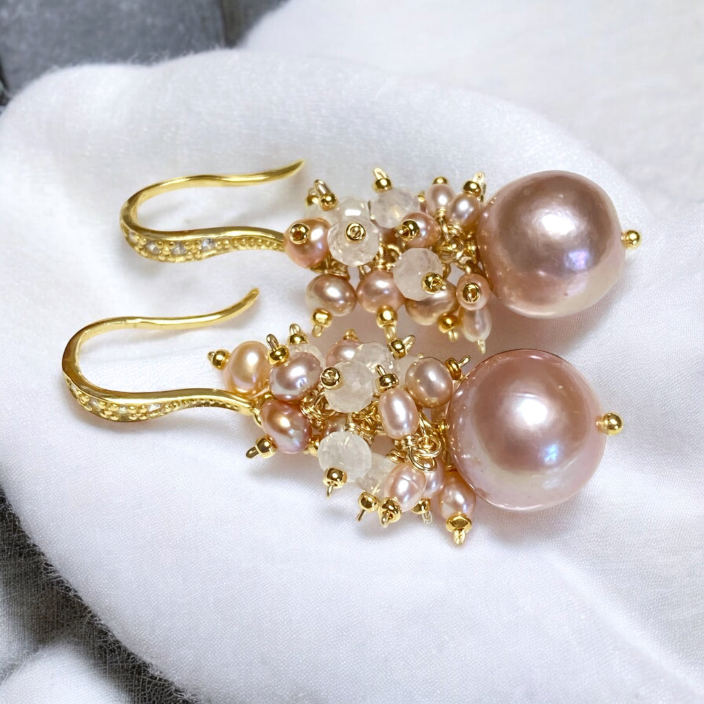 Blush Pink Edison Pearl Cluster Earrings Gold Fill