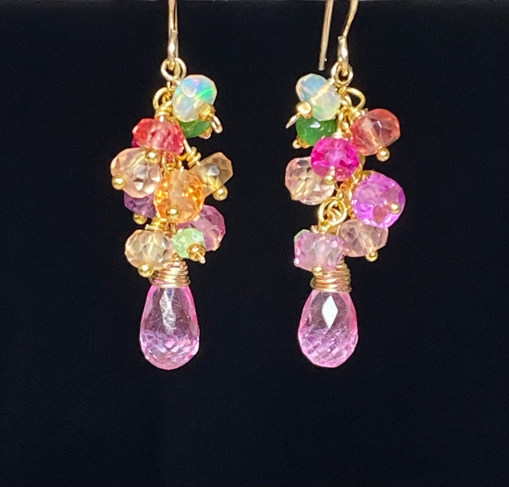 Padparadscha Sapphire Dangle Earrings, Pink Mystic Topaz, Gold Fill - Doolittle