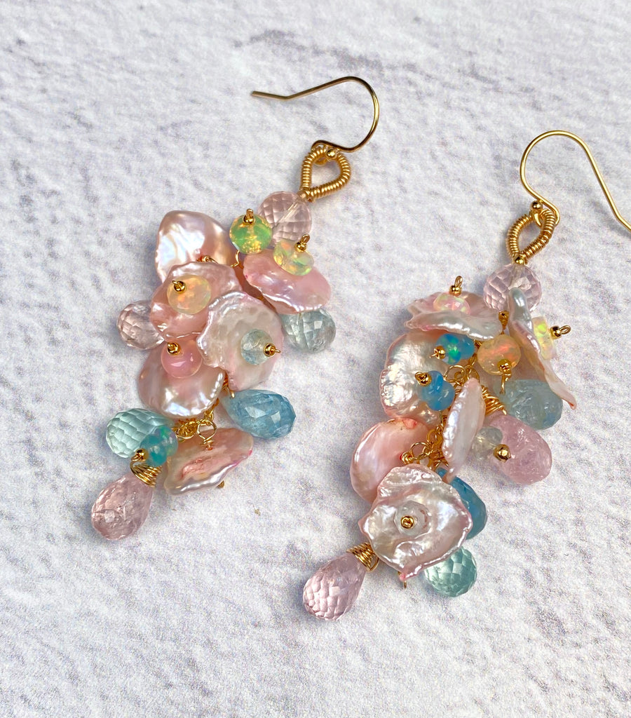 Aquamarine, Opal & Keishi Pearl Dangle Earrings 14kt Gold Fill - Doolittle