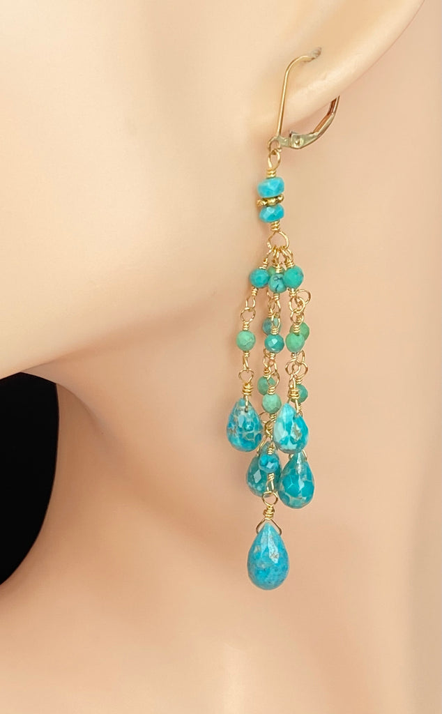 Turquoise Tassel Earrings Gold Long Boho Dangle Earrings