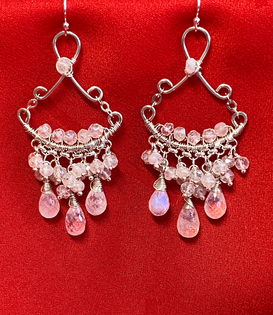 Sterling Silver Moonstone Bridal Wedding Chandelier Earrings - Doolittle