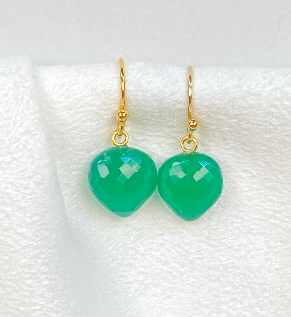 Green Onyx Gemstone Heart Dangle Earrings 14k Gold Fill