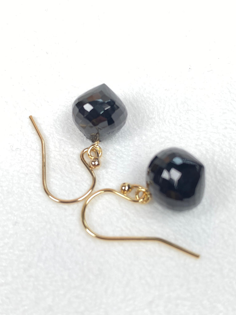 AAA Black Spinel Faceted Onion Briolette Dangle Earrings 14k Gold Fill