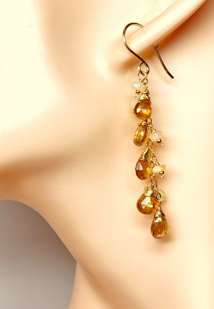 Golden Topaz and Ethiopian Opal Dangle Earrings Gold Fill 2