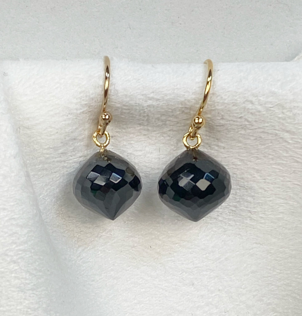 AAA Black Spinel Faceted Onion Briolette Dangle Earrings 14k Gold Fill