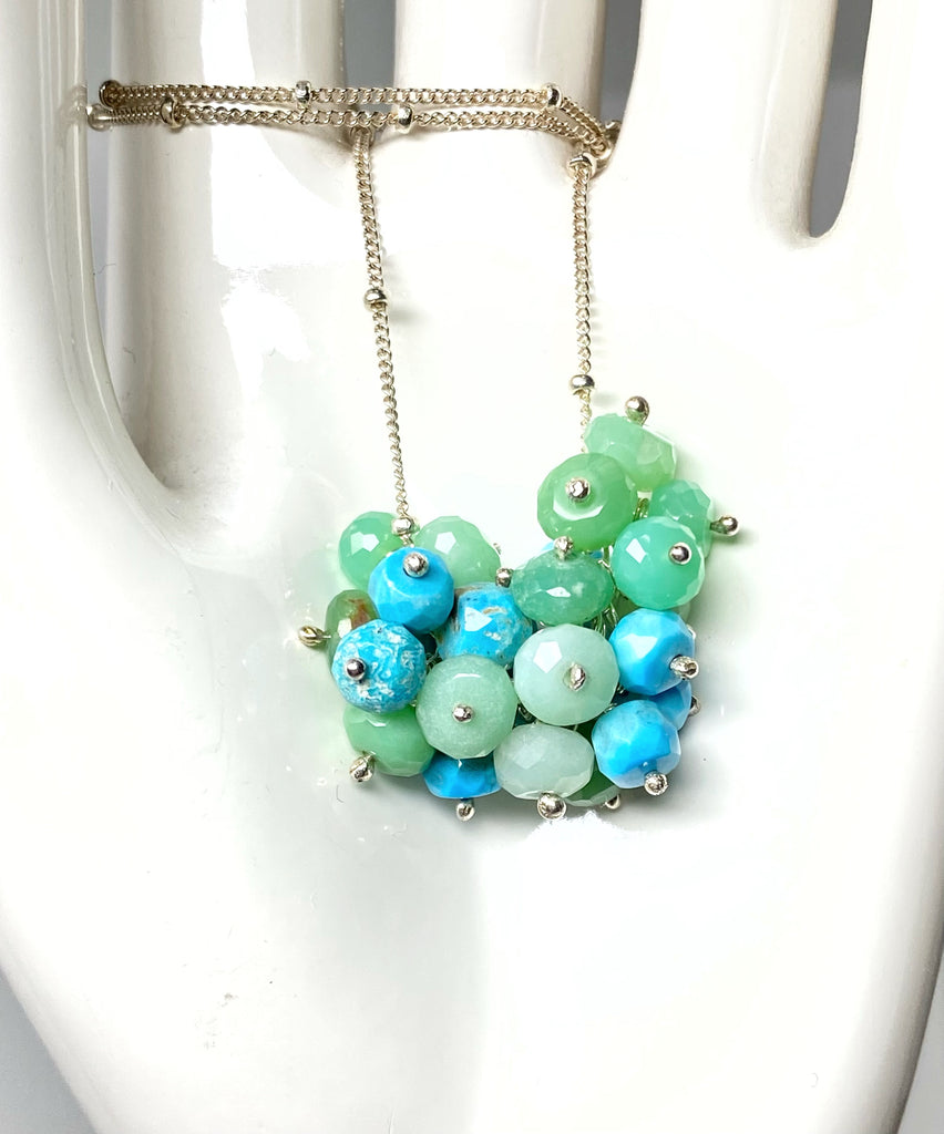 Chrysoprase and Sleeping Beauty Turquoise Cluster Pendant Sterling Silver