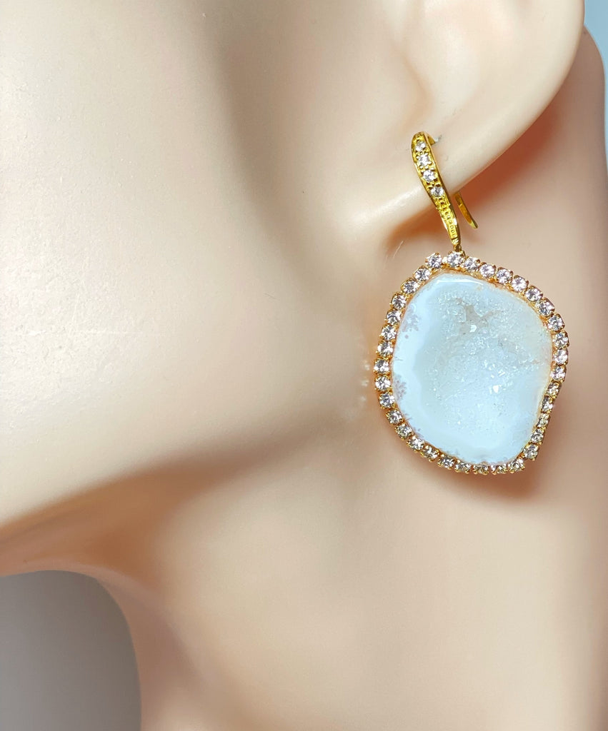 White Tabasco Geode Earrings Diamond Style