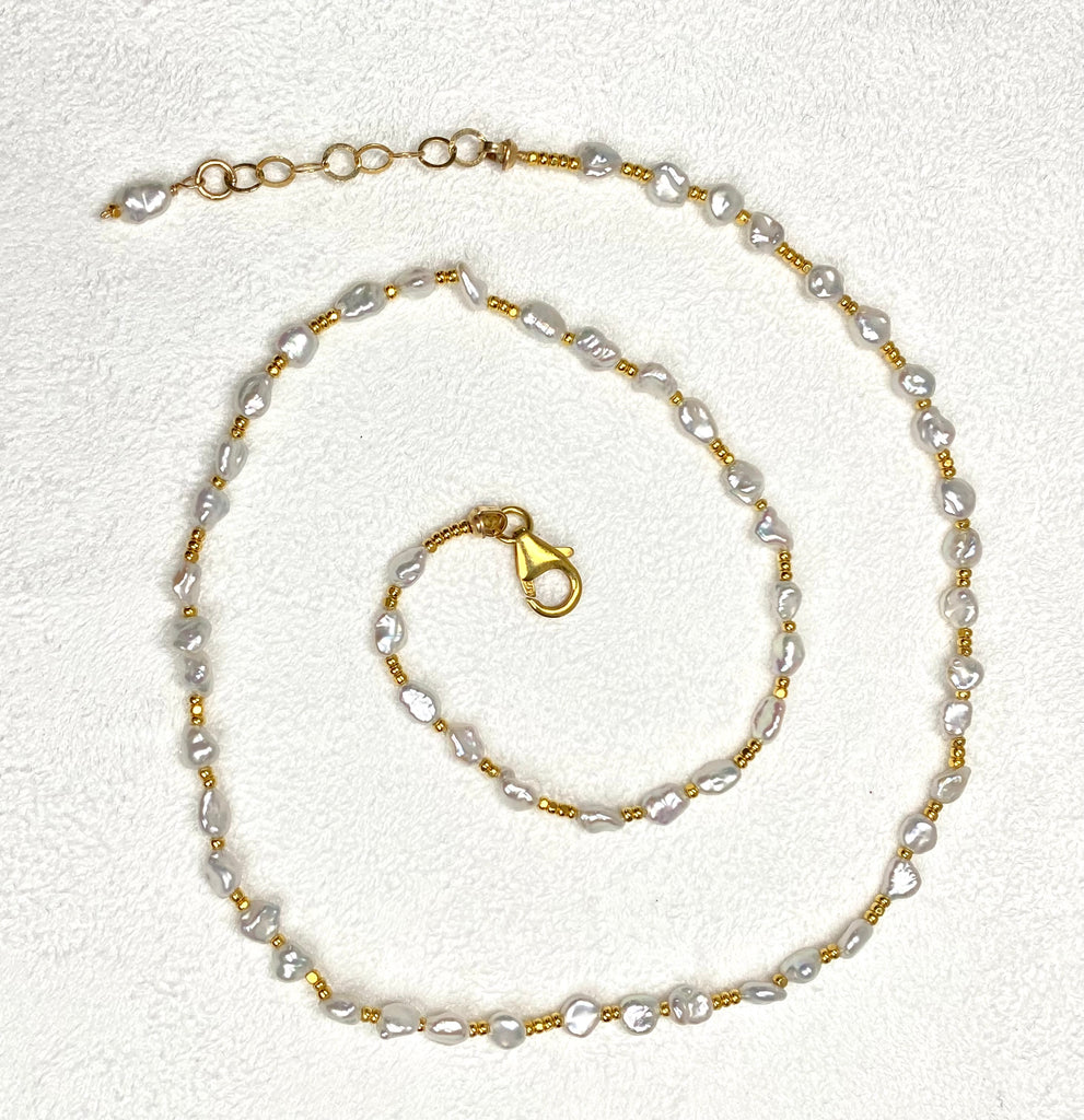 Dainty Keishi Pearl Choker Necklace — 14kt Gold Fill Layering Necklace