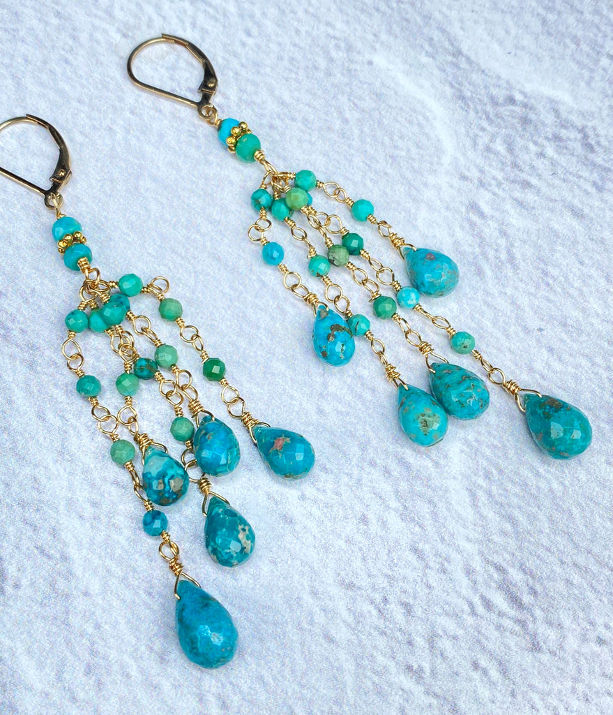 Turquoise Tassel Earrings Gold Long Boho Dangle Earrings