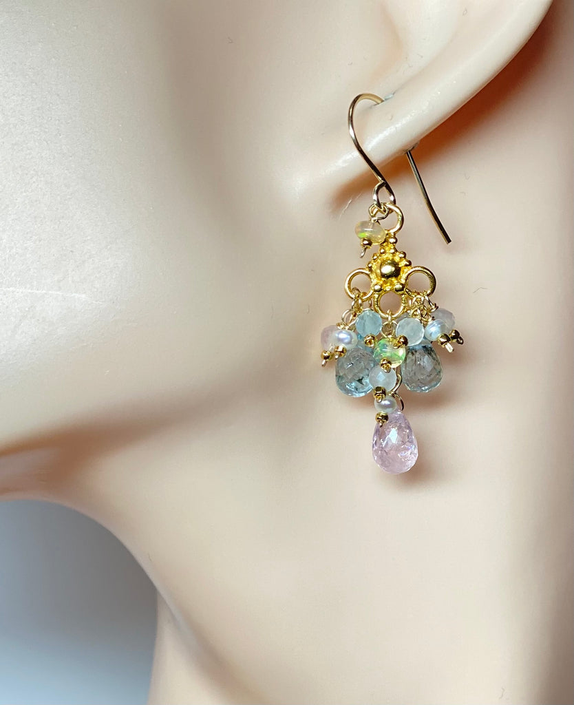 Aquamarine Dangle Chandelier Earrings in Gold Fill