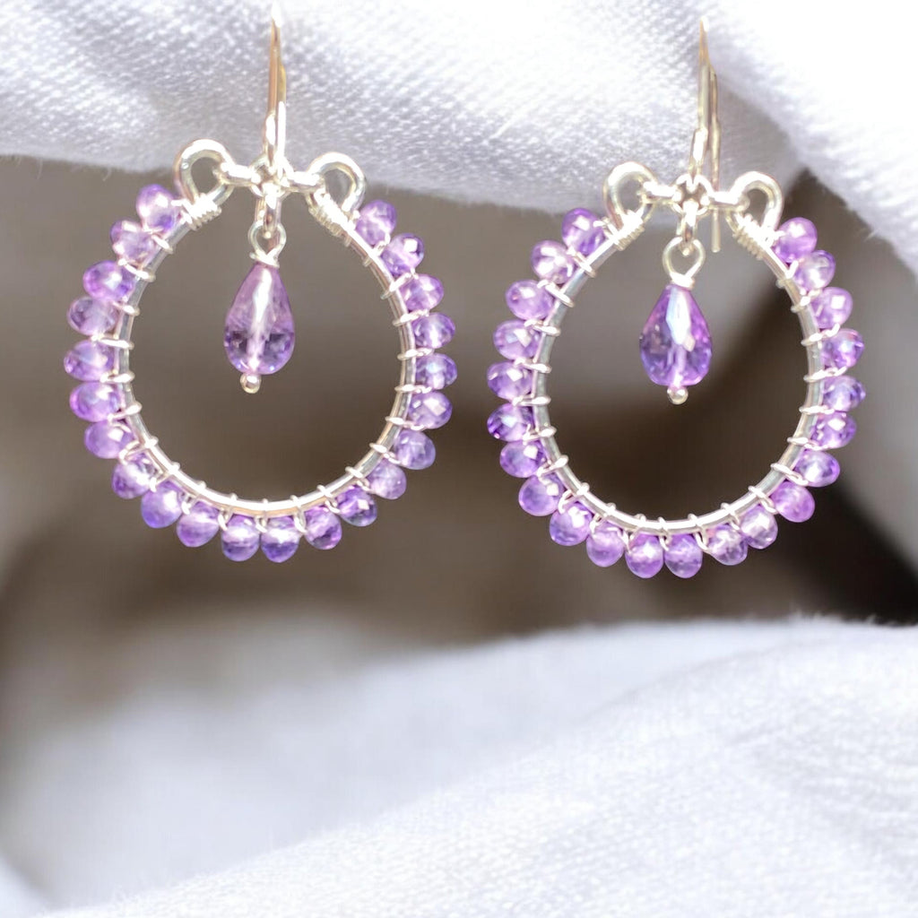 Lavender Pink Amethyst Chandelier Hoop Earrings Sterling Silver - Doolittle