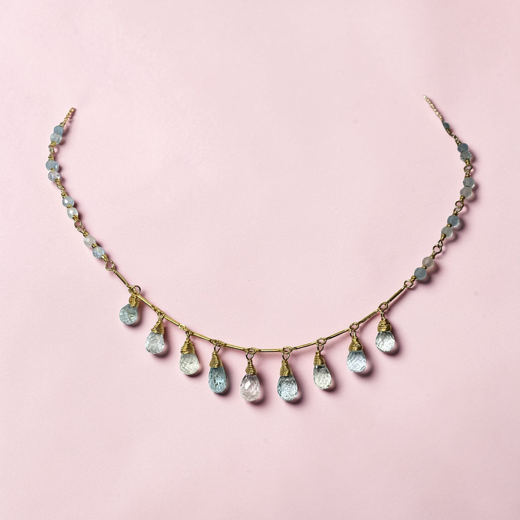 Aquamarine Morganite Dainty Dangle Necklace Gold Fill - Doolittle