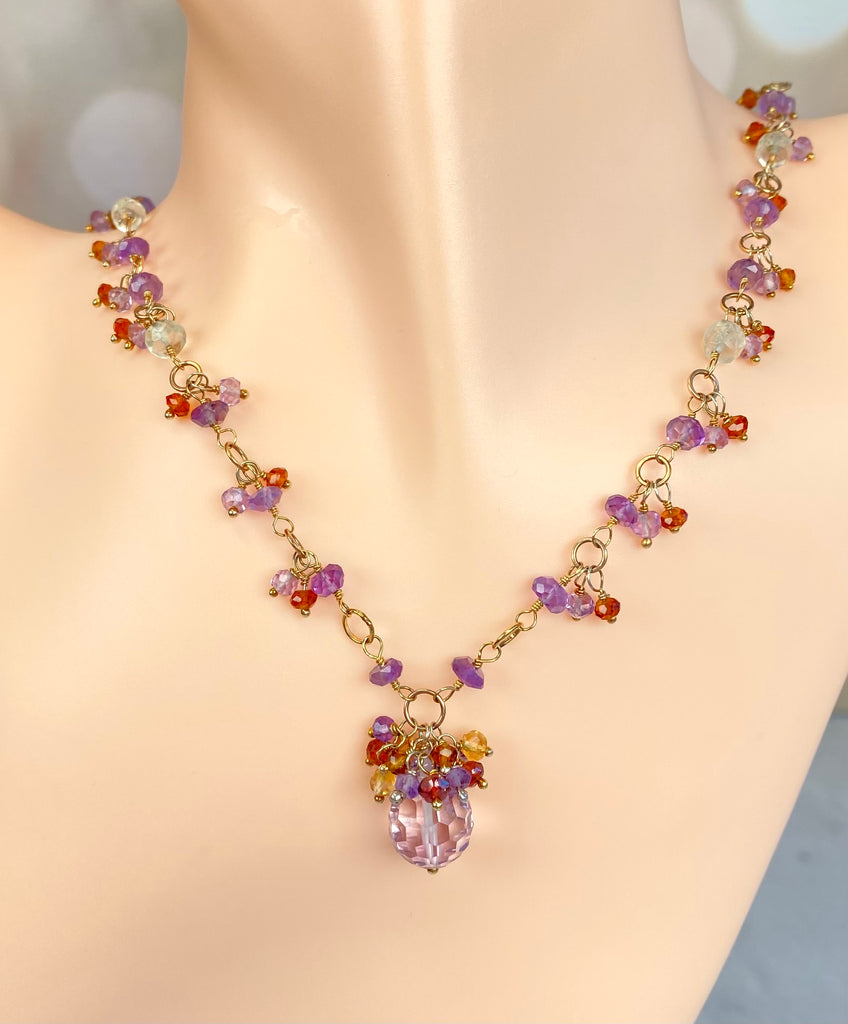 Pink Amethyst & Citrine Pendant Necklace in 14kt Gold Fill