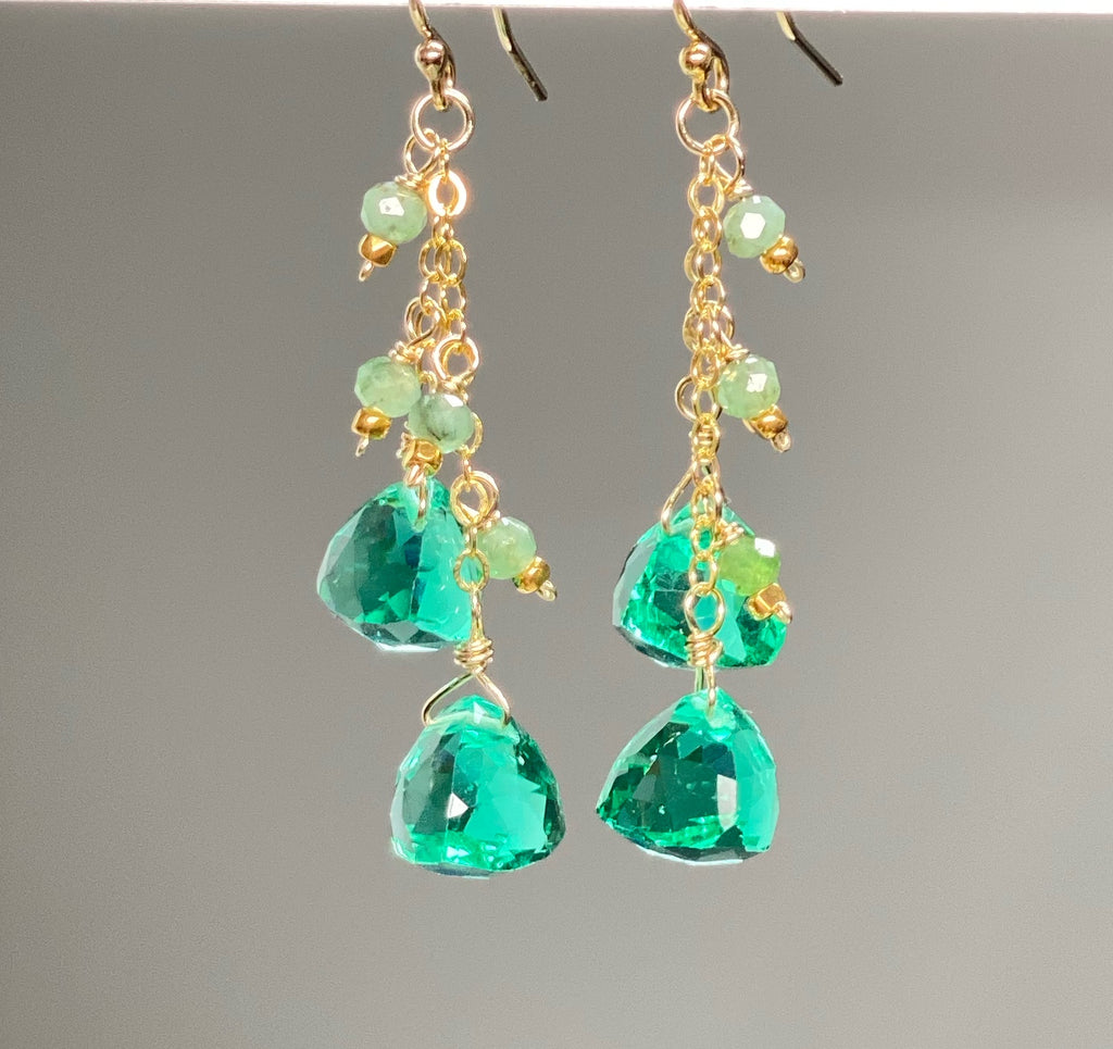 Natural Emerald Dangle Earrings Gold Fill