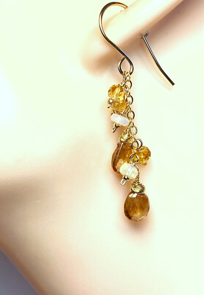 Golden Topaz and Natural Zircon Dangle Earrings Gold Fill 4