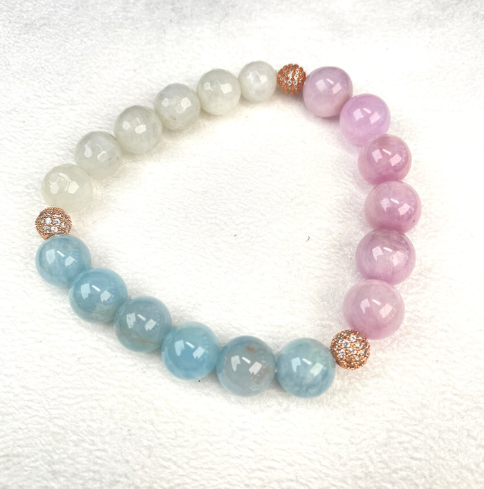 Aquamarine, Kunzite, Moonstone Stacking Stretch Bracelet - Doolittle