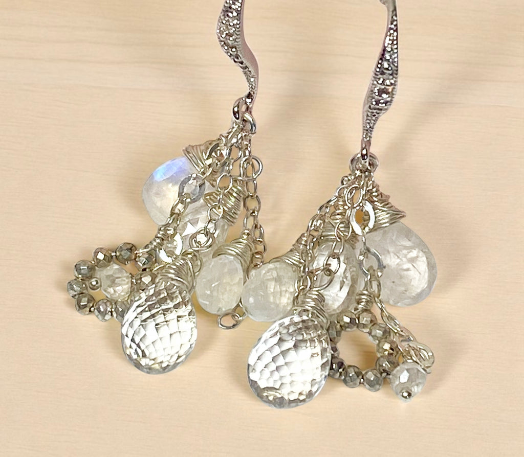 Crystal Quartz Dangle Earrings Sterling Silver Moonstone