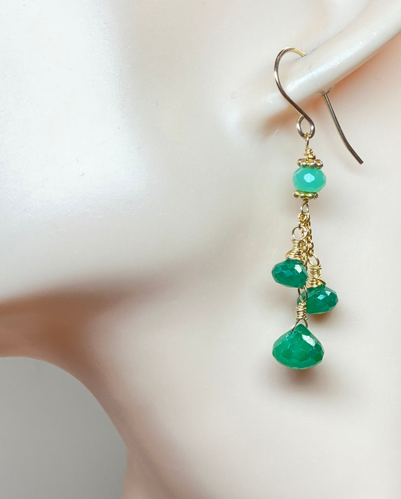 Emerald and Chrysoprase Dangle Earrings in Gold Fill