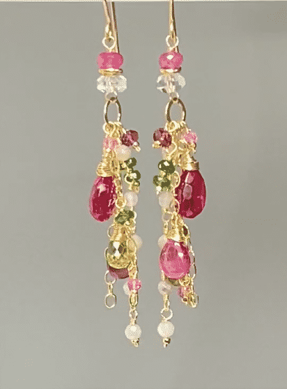 Long Gemstone Dangle Earrings - Pink Sapphire, Peridot, Ruby, Gold Fill