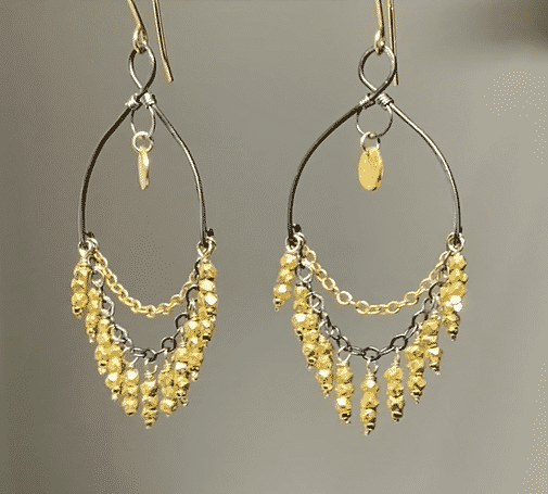 Gold and Black Chandelier Earrings in Mixed Metals
