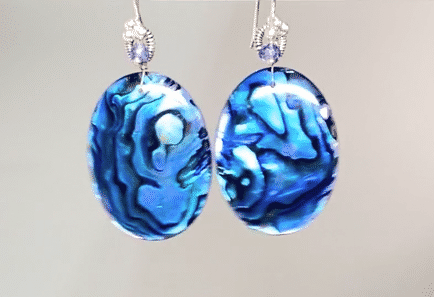 Blue Abalone Statement Dangle Earrings Sterling Silver