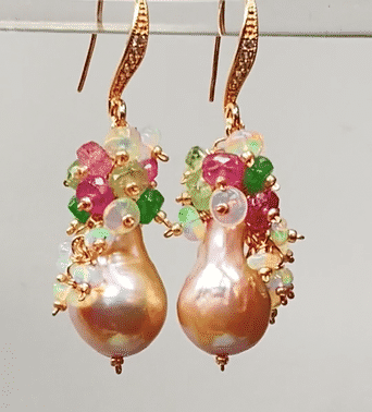 Flameball Baroque Metallic Edison Pink Gold Pearl Cluster Earrings