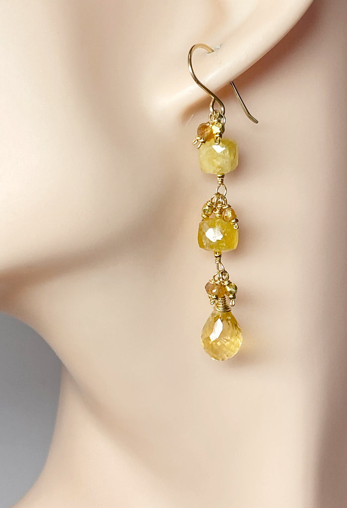 Long Citrine Dangle Earrings Gold Fill or Sterling Silver