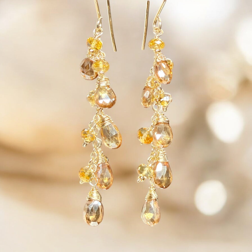 Golden Topaz and Citrine Dangle Earrings Gold Fill