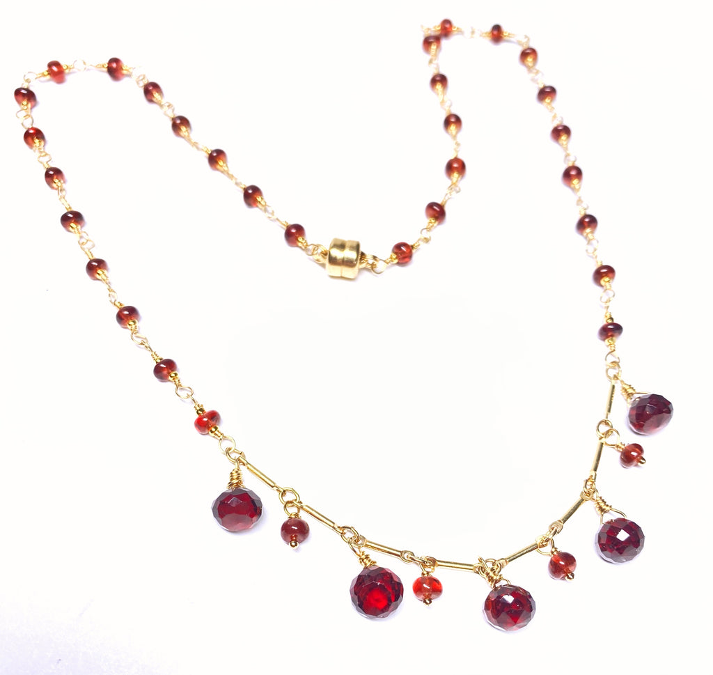 Red Garnet Gold Fill Dangle Necklace