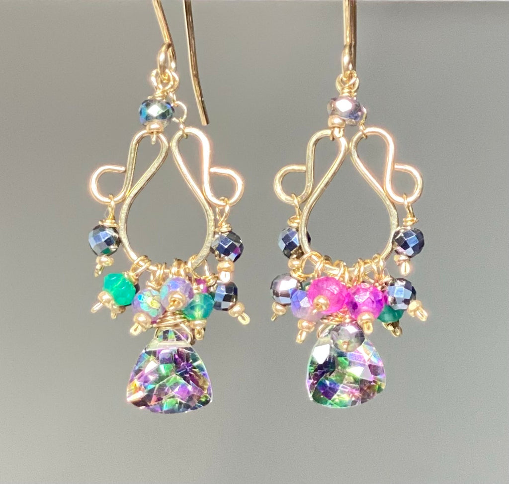 Mystic Topaz Chandelier Earrings Gold Fill and Rose Gold Fill